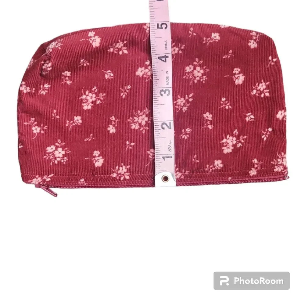 Cute Little Red Corduroy Floral Make Up Bag